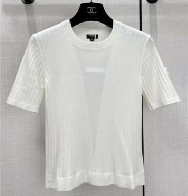 chanel V hollow design knitted short-sleeved top
