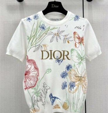 dior positioning embroidered knitted short-sleeved top