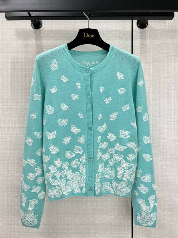 dior jouis embroidered butterfly pattern cashmere cardigan