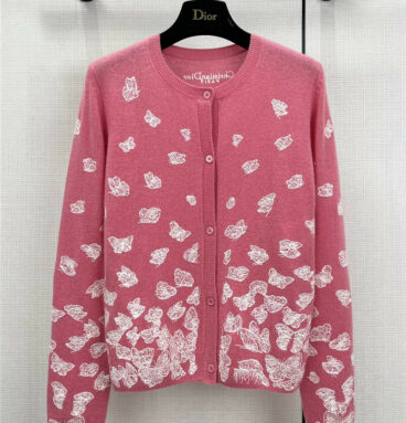 dior jouis embroidered butterfly pattern cashmere cardigan
