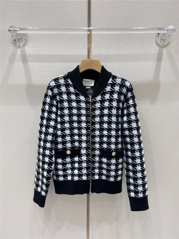 gucci houndstooth jacket with custom metal buttons
