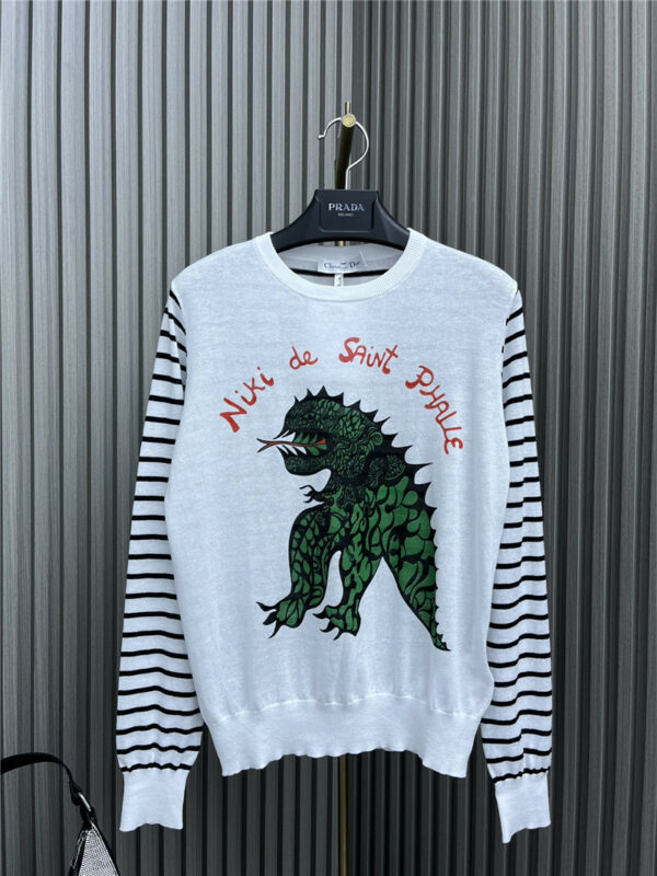 dior dinosaur print striped knit top