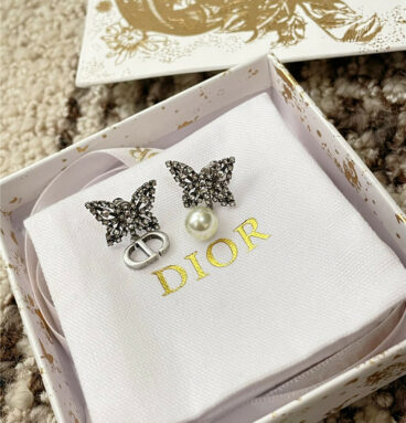 dior full diamond butterfly cd bead earrings