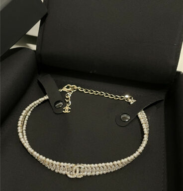 chanel double c beaded diamond choker necklace