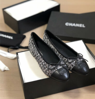 chanel classic bow round toe ballet shoes