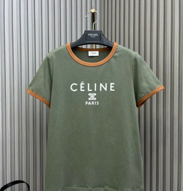 celine flocked printed crew neck T-shirt