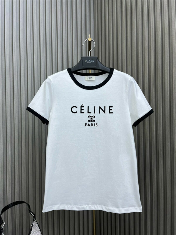 celine flocked printed crew neck T-shirt