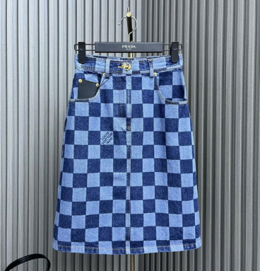 louis vuitton LV checkerboard contrast denim skirt