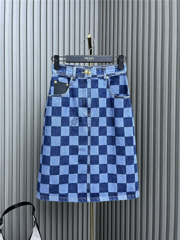 louis vuitton LV checkerboard contrast denim skirt