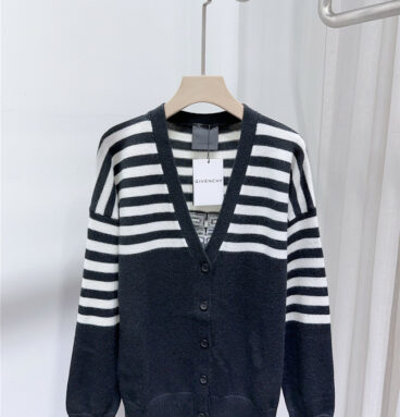 Givenchy V-neck contrast striped cardigan long-sleeve sweater