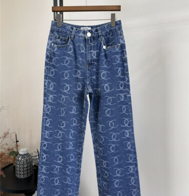 chanel double c embroidered sequined wide leg jeans