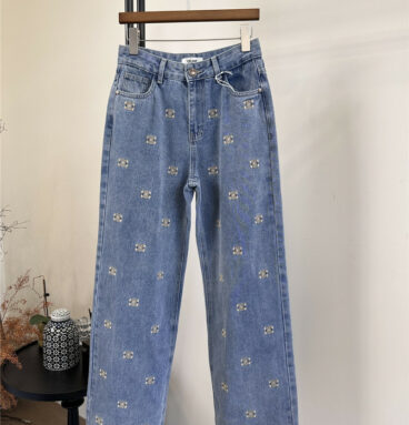 celine all over printed embroidered straight jeans