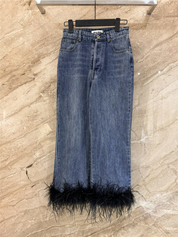 miumiu new ostrich feather jeans