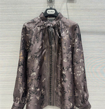 MaxMara French elegant floral graphic print silk shirt