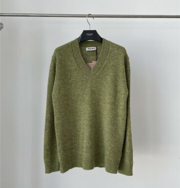 miumiu matcha green V-neck knitted sweater