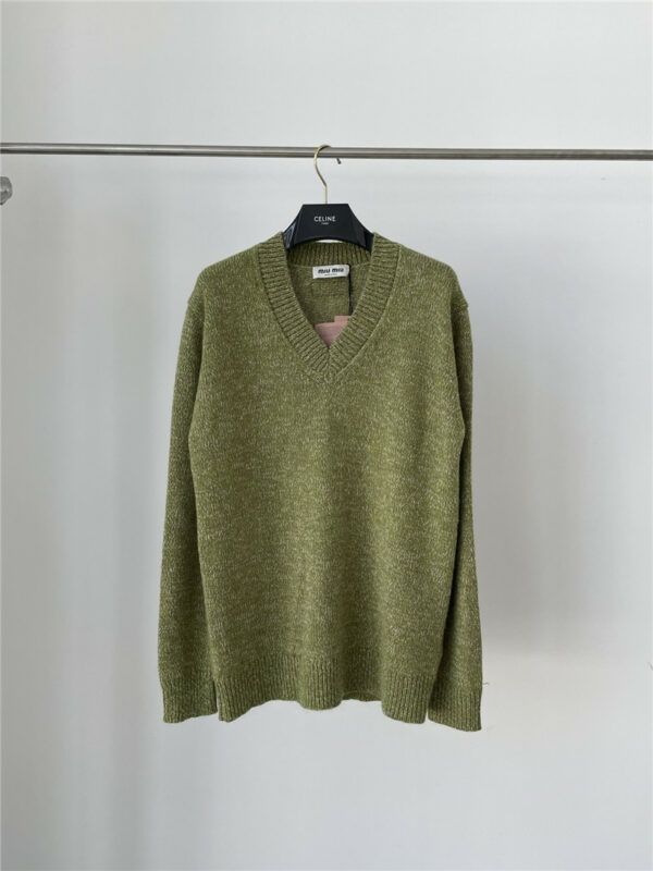 miumiu matcha green V-neck knitted sweater