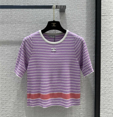 chanel colorblock striped short-sleeved sweater