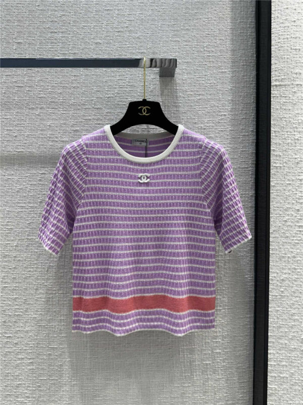 chanel colorblock striped short-sleeved sweater