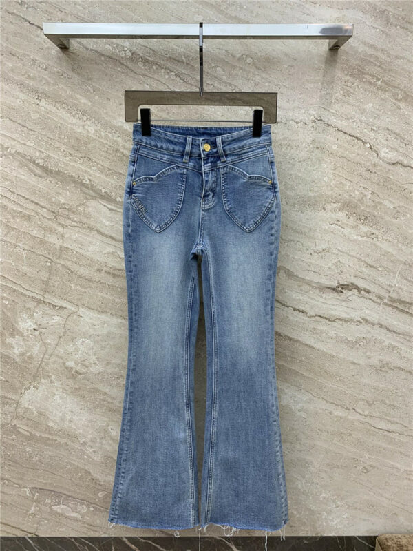 chanel fringed love pocket bootcut jeans