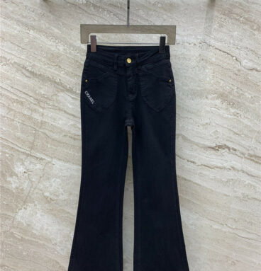 chanel fringed love pocket bootcut jeans