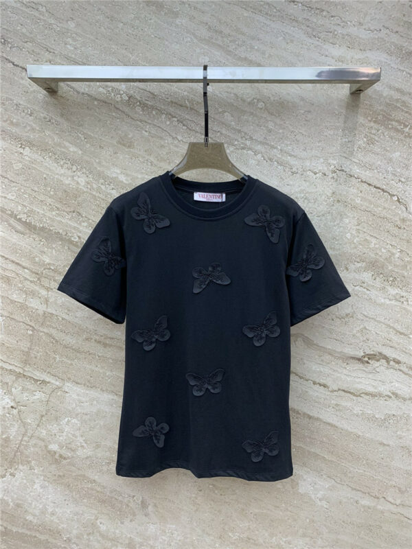 valentino beaded embroidered butterfly cotton T-shirt