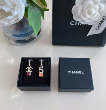 chanel 5 word double c gemstone earrings
