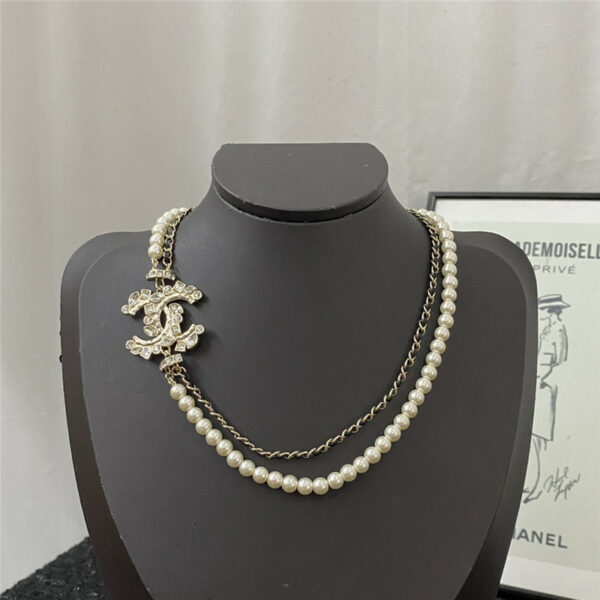 chanel leather pearl double layer necklace