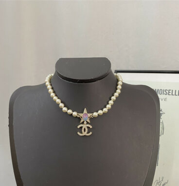 chanel colorful gemstone star pearl choker necklace