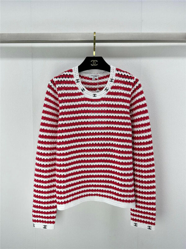chanel knitted hollow striped long sleeves
