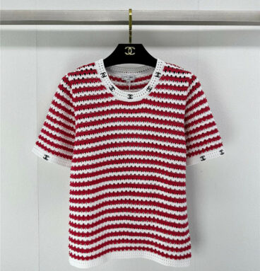 chanel knitted hollow striped short sleeves