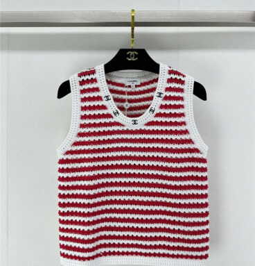 chanel knitted hollow striped vest