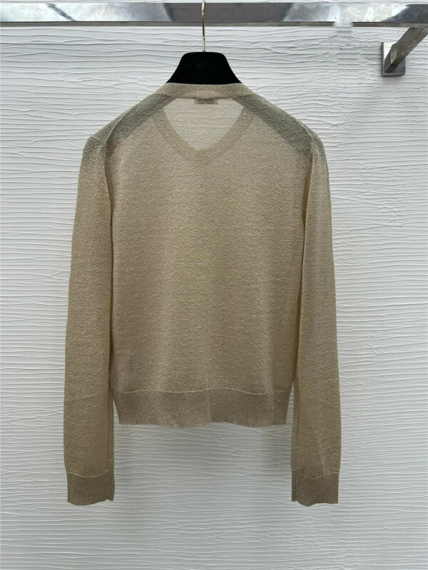 miumiu gold silk thin knitted cardigan