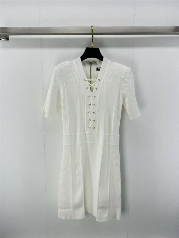 Balmain new lace-up zipper short-sleeved dress