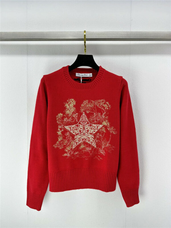 dior gold five-pointed star embroidered long sleeves