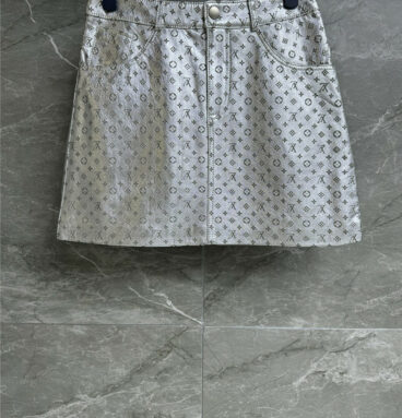 louis vuitton LV silver leather skirt