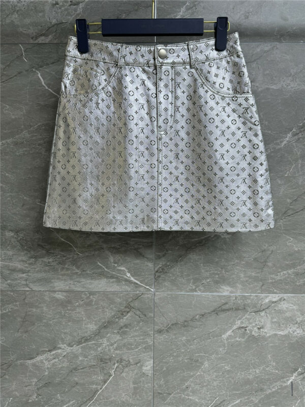 louis vuitton LV silver leather skirt