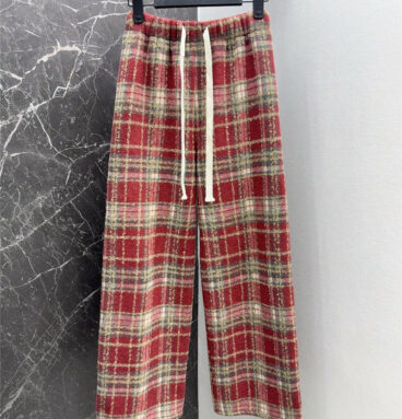 Dior drawing rope decorative checkered straight pants