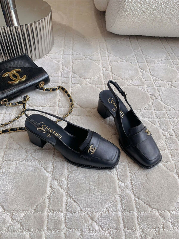 chanel new sling back thick heel shoes