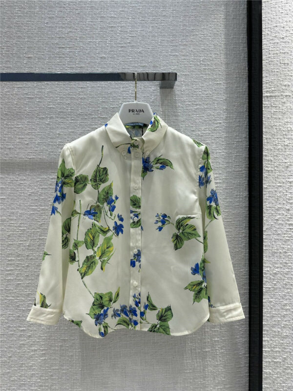 prada green leaf floral silk shirt
