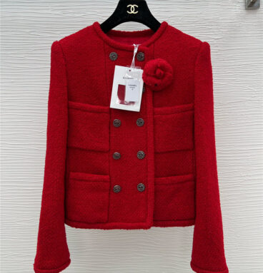 chanel retro red round neck jacket