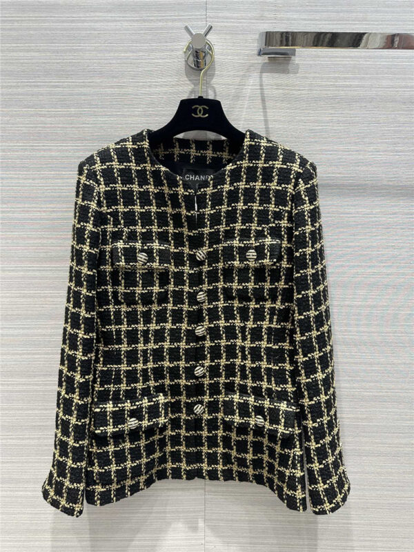chanel premium mailard color woven plaid tweed jacket