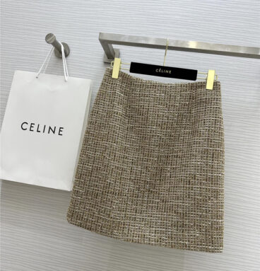 celine gold thread tweed skirt