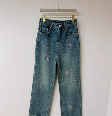 celine straight casual washed blue denim trousers