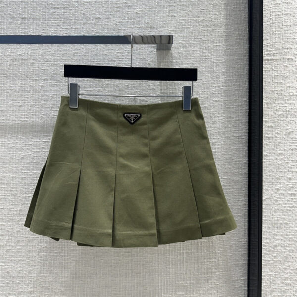 prada olive green cotton pleated mini skirt