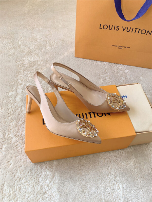 louis vuitton LV silk diamond buckle high heels