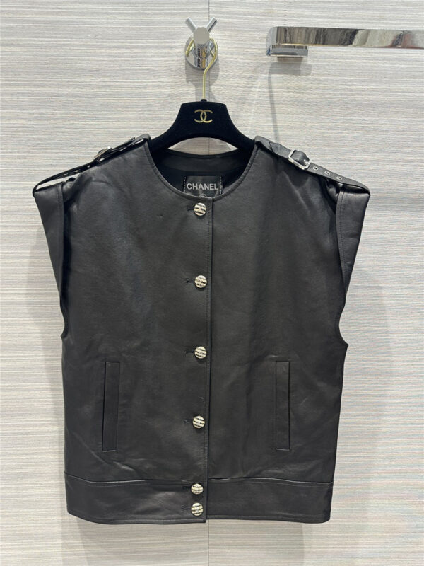 chanel leather vest jacket