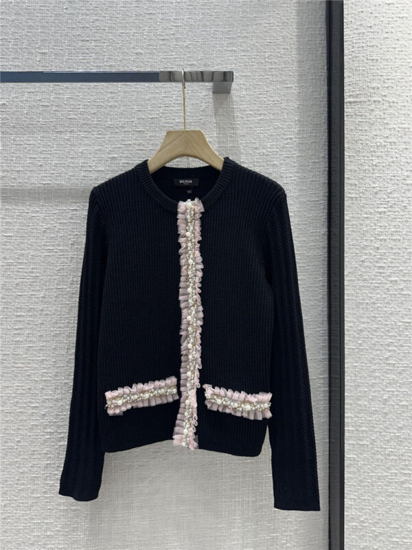 Balmain heavy beaded pink and black knitted top