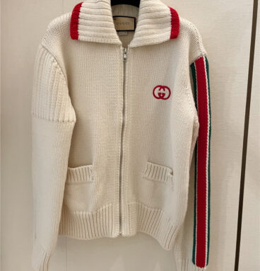 gucci red and green webbing knitted preppy cardigan