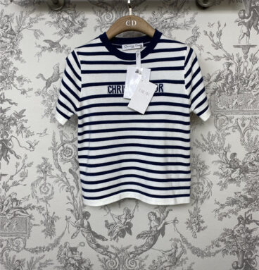 dior new lucky star striped knitted short sleeves