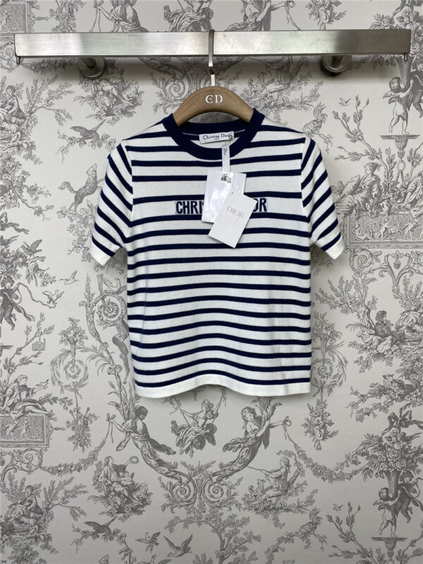 dior new lucky star striped knitted short sleeves